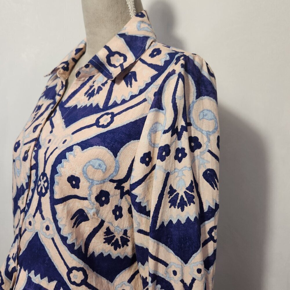 Christian Siriano NY Women's Size L Linen Blend Floral Tie Front Button Down Top - Picture 8 of 16